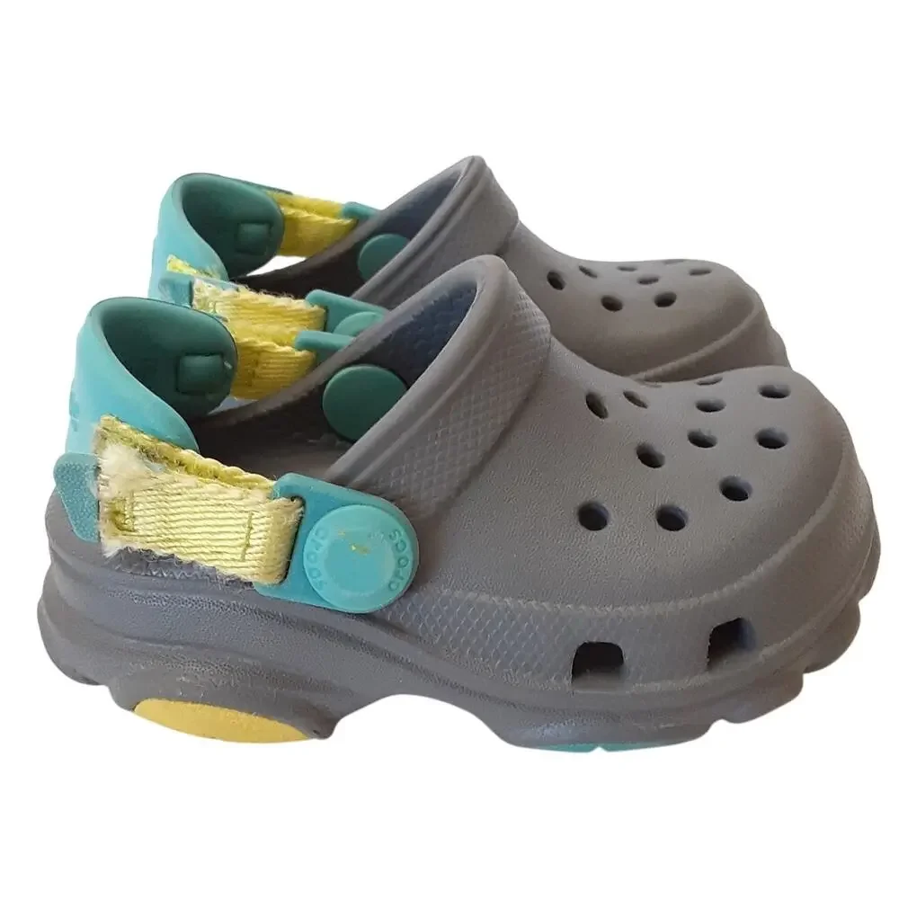 Crocs Clogs All Terrain Kids Water Shoes Gray Back Strap Toddler 4C Summer